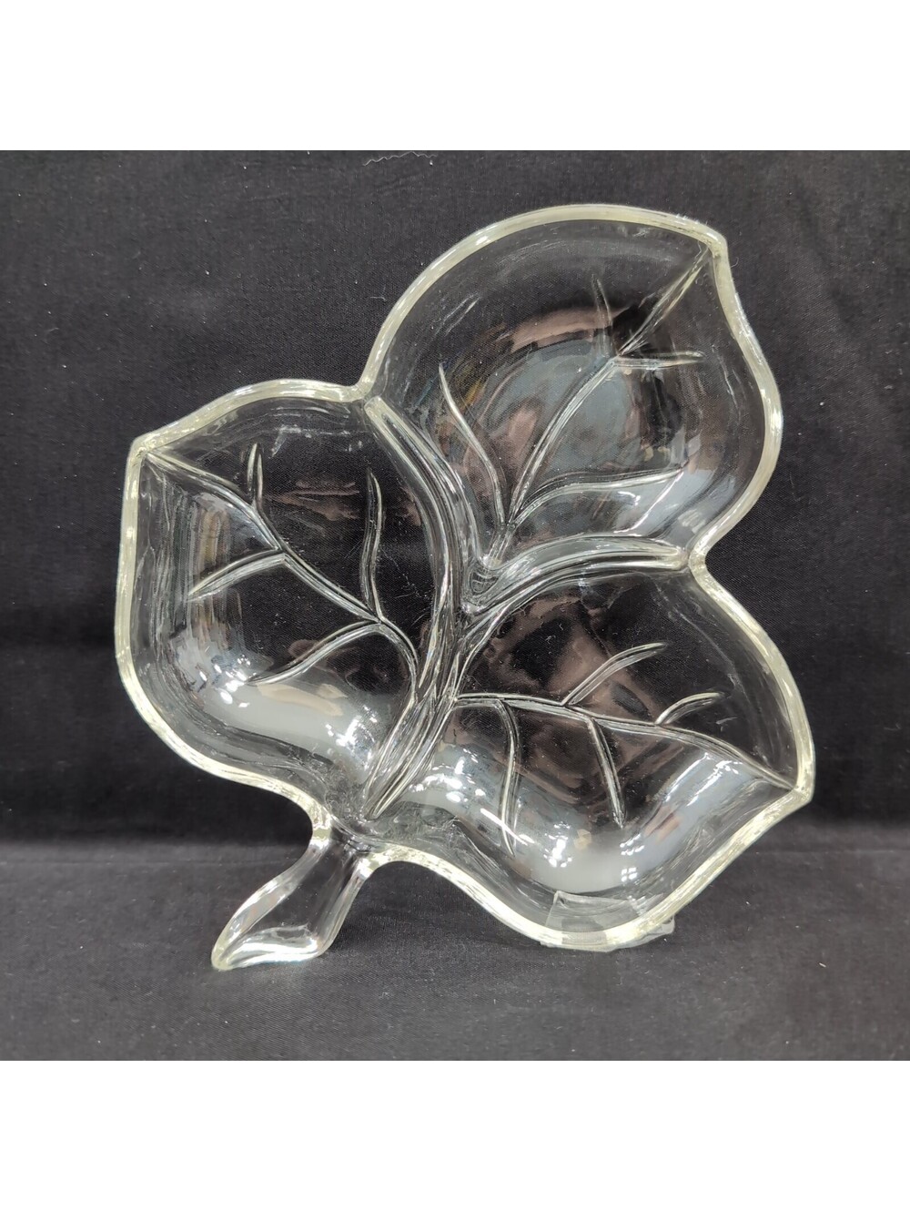 Vintage Hazel Atlas Glass Maple Leaf Candy Dish • Clear Gold Rim Mid Century